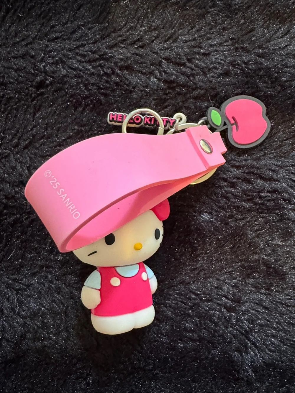Hello Kitty Pink Strap Keychain with 2 Charms Apple Logo and Bag Clip